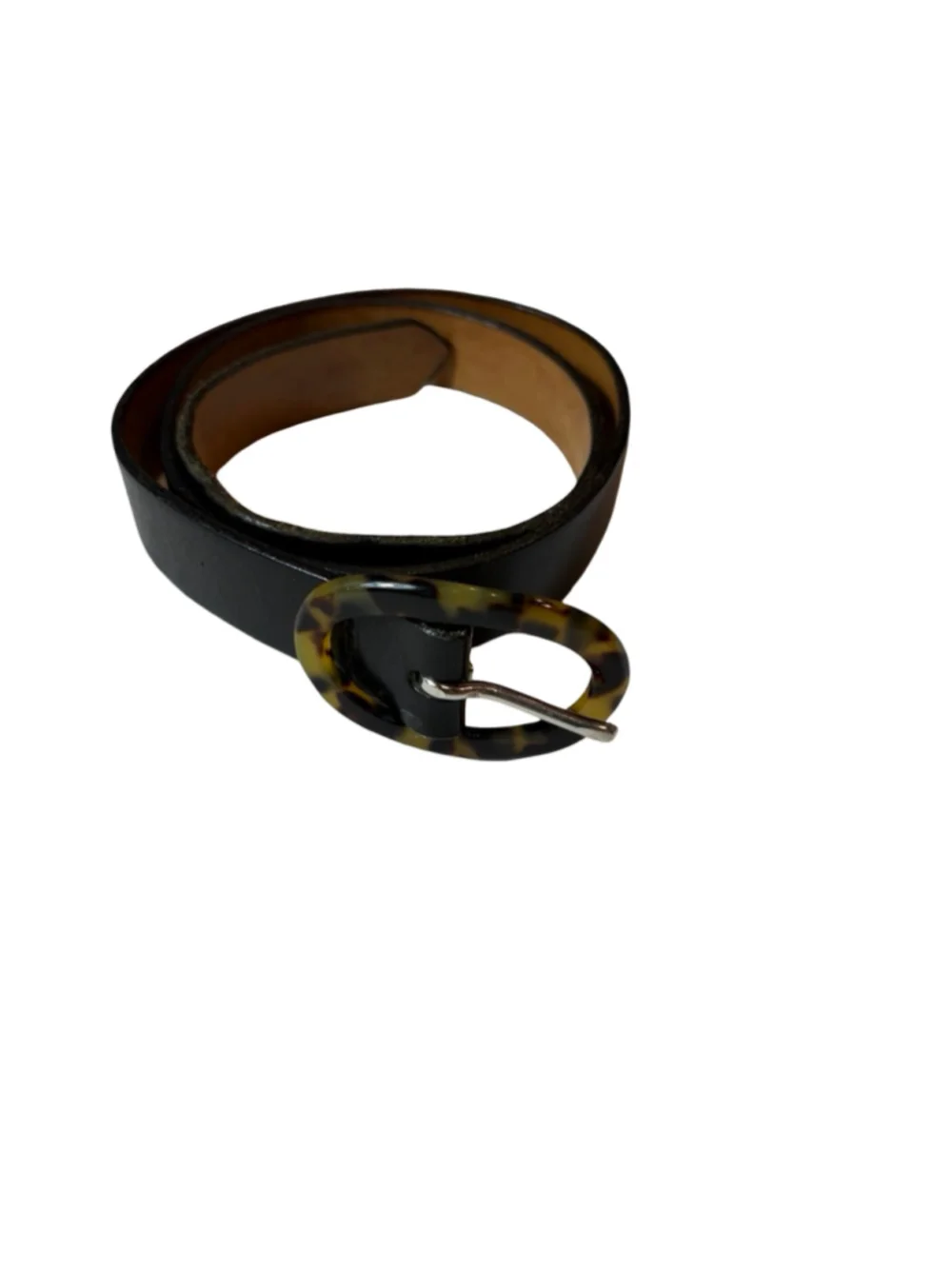 Vintage Banana Republic Black Leather Belt XS Tortoiseshell Oval Buckle USA